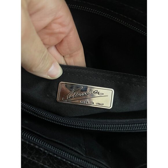 Womens Shoulder HandBag Brown Cowhide Hair Croc Embossed Leather Made In Italy - Picture 7 of 16